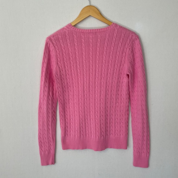 LILLY PULITZER Size Medium Pink Cable Knit Crewneck Sweater 100% Cotton - Picture 3 of 5